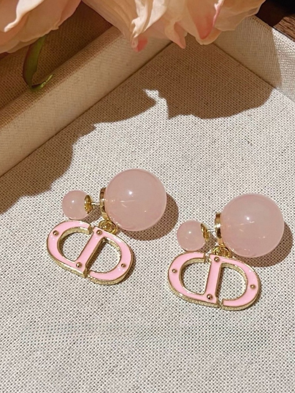 Fashion Jewelry Pink and Gold Drop Earrings - Women Jewelry